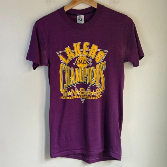 Vintage Single Stitch Logo 7 NBA Lakers 1988 Champions Shirt Medium Made In USA - Picture 3 of 5